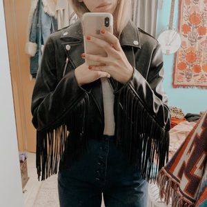 Black “leather” fringe motto jacket